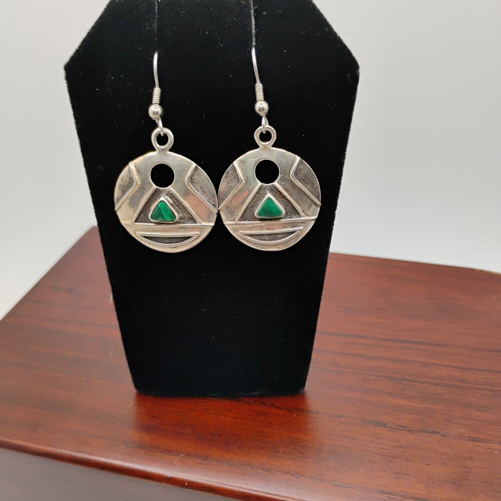 OTT Stamped Sterling Silver and Malachite Earrings
